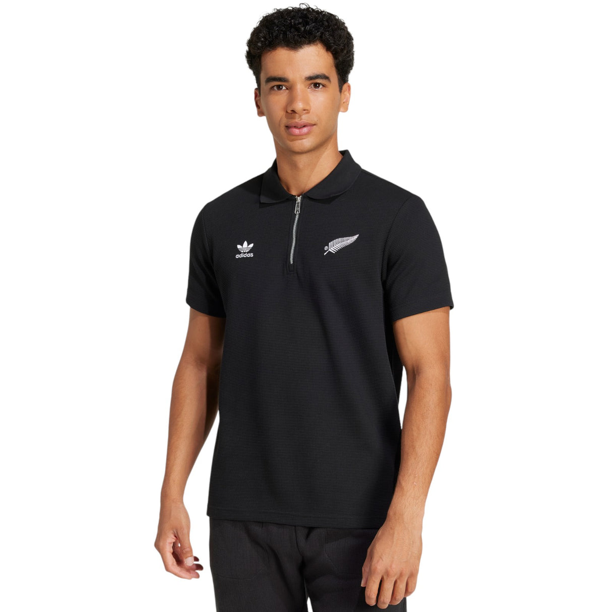 adidas All Blacks Rugby Essentials Half-Zip Waffle Polo Shirt