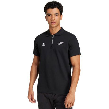 adidas All Blacks Rugby Essentials Half-Zip Waffle Polo Shirt