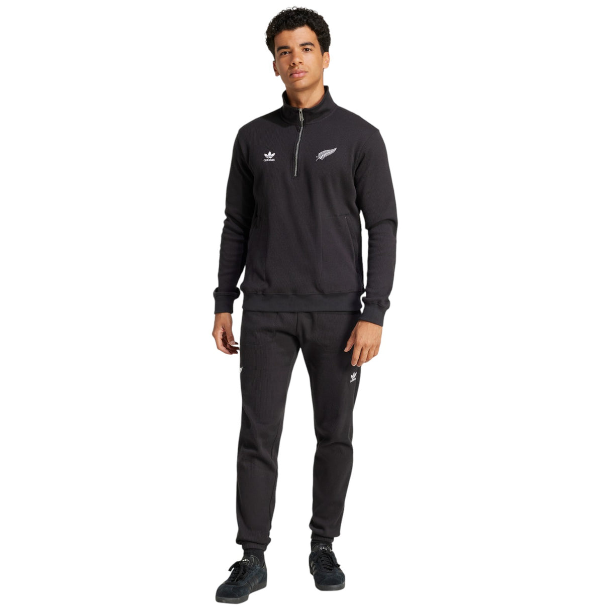 adidas All Blacks Rugby Essentials Half-Zip Waffle Sweatshirt