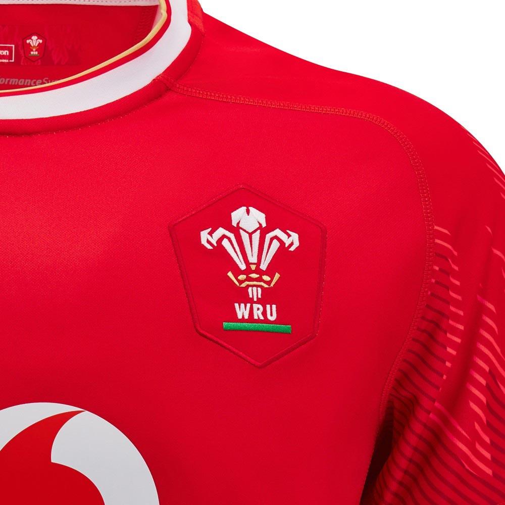 Macron Wales 2024/25 Kids Short Sleeved Home Replica Rugby Jersey