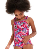 Speedo Girls LTS Printed Frill Thinstrap Swimsuit