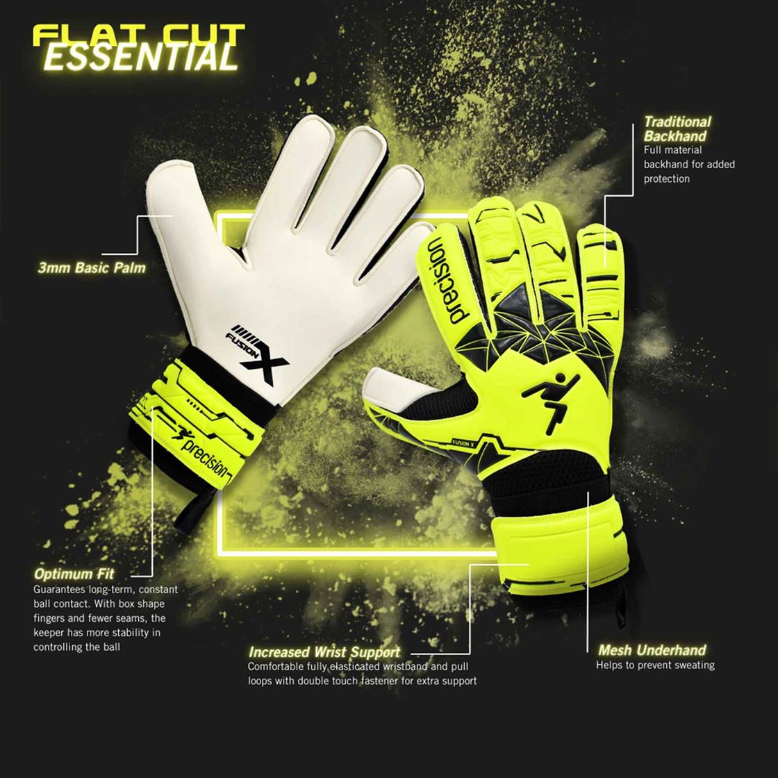 Precision Junior Fusion X Flat Cut Essential Goalkeeper Gloves