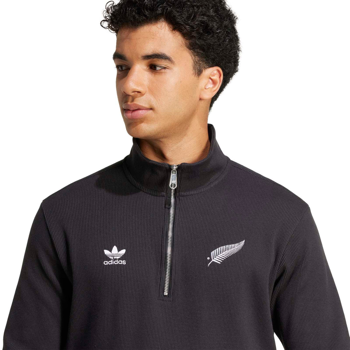 adidas All Blacks Rugby Essentials Half-Zip Waffle Sweatshirt