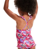 Speedo Girls LTS Printed Frill Thinstrap Swimsuit