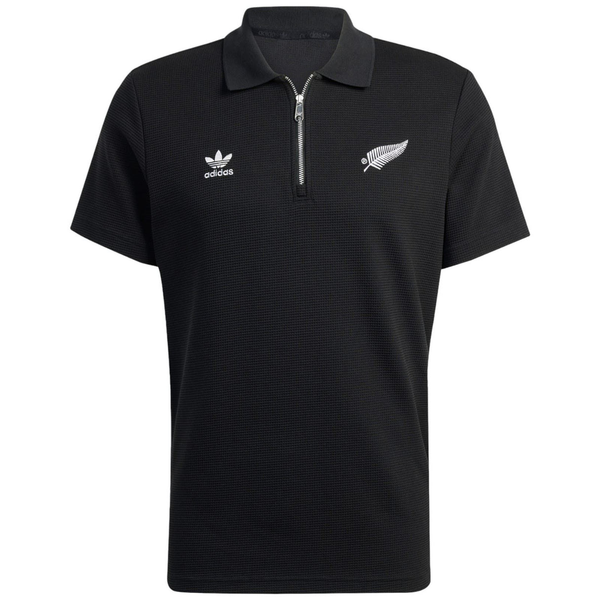 adidas All Blacks Rugby Essentials Half-Zip Waffle Polo Shirt