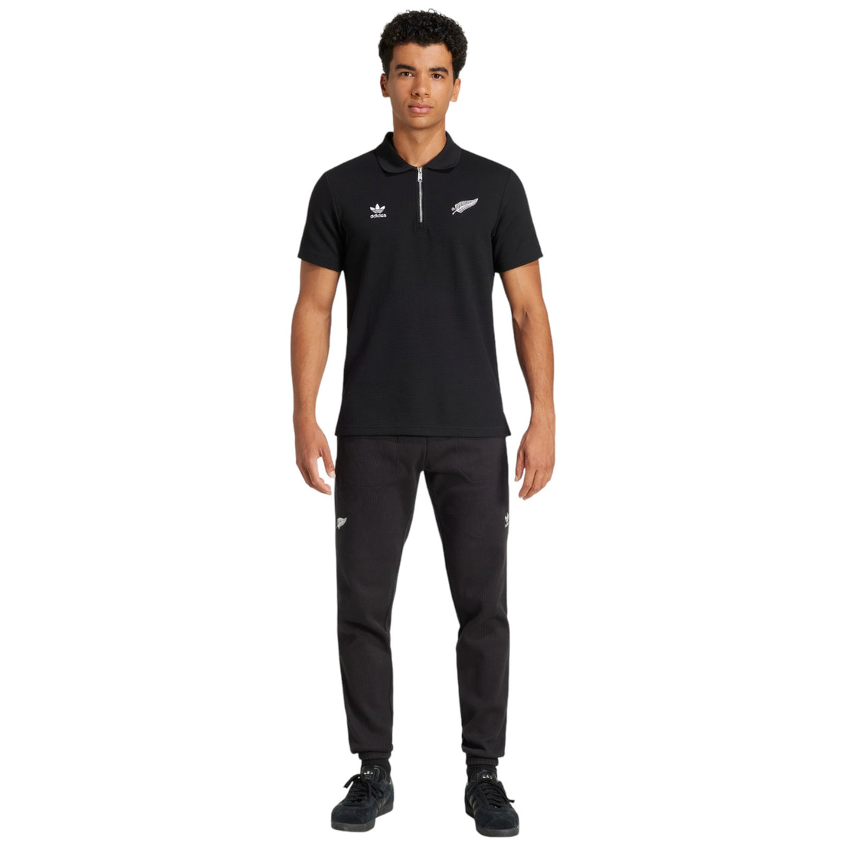 adidas All Blacks Rugby Essentials Half-Zip Waffle Polo Shirt